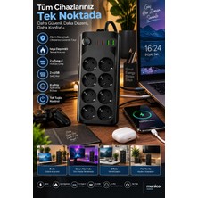Munico 2 Adet 8 Soketli Çoklu Priz 2 Type-C 2 USB Çıkışlı Bilgisayar Tv Gaming Priz Çoklayıcı