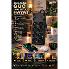 Munico 2 Adet 8 Priz 2 Type-C 2 USB Çıkışlı Akım Korumalı Ev Ofis Bilgisayar Şarj Istasyonu
