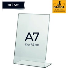 Damga Market Pvc L Tipi A7 Menü, Masaüstü Standı Dikey, Şeffaf, 7,5 cm x 10 cm - 20'li Paket