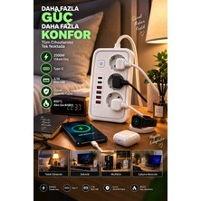 Munico 2 Adet 3'lü Masaüstü Çoklu Priz 2 Type-C 4 USB Çıkışlı 2500W Ev Ofis Şarj Istasyonu