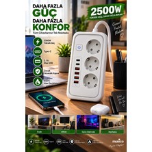 Munico 2 Adet 3 Soketli Priz Çoklayıcı 2500W Type-C USB Çıkışlı Isıya Dayanıklı Masaüstü Priz
