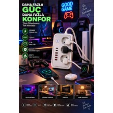 Munico 2 Adet Masaüstü Şarj Istasyonu 3 Priz 2 Type-C 4 USB 2500W Çocuk Korumalı Çoklu Priz