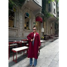 Serhane Oversize Kruvaze Yaka Kuşaklı Premium Kaban