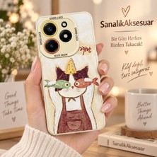 Sanalik Aksesuar Tecno Spark 20 Uyumlu Şanslı Pati Renkli Kedi Desenli Kamera Korumalı Telefon Kılıfı