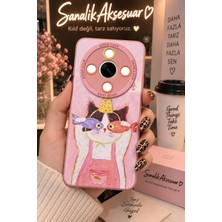 Sanalik Aksesuar Honor Magic 8 Lite Uyumlu Şanslı Pati Renkli Kedi Desenli Kamera Korumalı Telefon Kılıfı