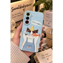 Sanalik Aksesuar Samsung A35 Uyumlu Şanslı Pati Renkli Kedi Desenli Kamera Korumalı Telefon Kılıfı