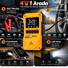 10000A Akü Takviye Cihazı 150 Psı Hava Kompresörlü Powerbank LED Fener 4’ü 1 Arada