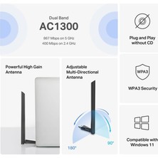 Store MA30H, AC1300 Mbps, Çift Bant, USB 3.0, Yüksek Çekim Güçlü Wi-Fi 5 USB Adaptör