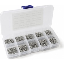 Store Htf 500 Adet Mini Km Vida Seti M2/M2,5/M3MM Gümüş Yıldız Kafa 50 Şer Adet 10 Çeşit Şeffaf Çantada