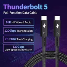 Store ZR1107-T Thunderbolt 5,0 Type-C Kablo 240W Pd Hızlı Şarj, 120GBPS Veri Aktarımı, 16K 60Hz Görüntü Desteği, E-Marker Akıllı Çipli, Thunderbolt 3/4/usb4 Geriye Uyumlulu Örgü Kablo