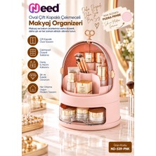 Need Oval Çift Kapaklı Çekmeceli Makyaj ve Kozmetik Organizeri – Pudra Pembe – ND-539-PNK