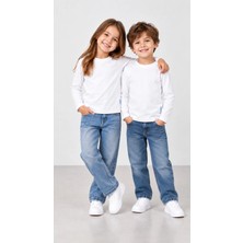 %100 Pamuk Unisex Çocuk Bisiklet Yaka Uzun Kollu Basic Badi 2-10 Yaş