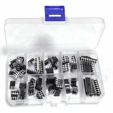 Robiz 85 Parça 10 Tip Entegre Devre Seti LM324 LM358 LM386 LM393 UA741 NE5532 NE555 PC817 ULN2003 ULN2803 Op-Amp Ses Zamanlayıcı Osilatör Transistör Dizisi Optokuplör Prototip Hobi Devre