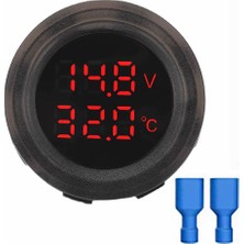 Robiz Yuvarlak Voltmetre Termometre 12V 24V Panel Tip Montaj Dijital Kırmızı Renk LED Sıcaklık Isı Voltaj Akü Göstergesi Ekran Araba Karavan Yat Motorsiklet