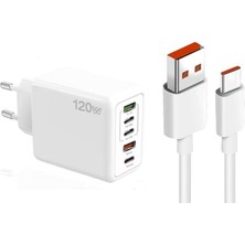 Schitec 120W 3 Type-C + 2 Usba Toplam 5 Çıkışlı Ev Tipi Şarj Aleti Set 6A 100W Usba To Type-C 1metre Süper Hızlı Data ve Şarj Kablosu SR30
