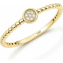 Kairos Jewelry 14 Ayar Altın Taşlı Minimal Yuvarlak Yüzük KRS046-14GRZ