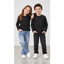 %100 Pamuk Unisex Çocuk Bisiklet Yaka Uzun Kollu Basic Badi 2-10 Yaş