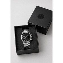 Pileli Store Erkek Gümüş Renk Metal Kordon Analog Kol Saati Siyah Kadran Takvim Göstergeli - Gümüş