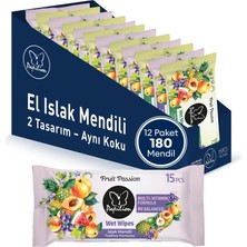 Neva Home Seyahat Boyu El Temizleme Mendilleri – 12'li Paket (Toplam 180 Mendil), Çarkıfelek Meyvesi Kokulu | Çocuklar ve Yetişkinler Için Nazik Temizleme Mendilleri
