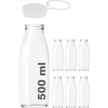 Neva Home 500 ml Şeffaf Sürahi Süt, Ayran, Su, Limonata, Meşrubat Şişesi 500 cc Askılı Kapaklı Cam Şişe 6 Adet (6, Şeffaf Askılı Kapak, 500)