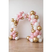 Neva Home Krom Gold, Pastel Beyaz ve Makaron Pembe Temalı Balon Seti