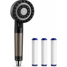 Neva Home Sogud Duş Başlığı Seti Siyah - Filtreli Arıtmalı El Duşu - 5 Fonksiyonlu Yüksek Basınçlı Model - 3 Yedek Filtre Kartuşlu Klor ve Kireç Önleyici Su Tasarruflu Masajlı [enerji Sınıfı A++]