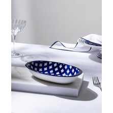 Neva Home Reve Bleu Raye Oval Tabak - 22 cm - Mavi/beyaz