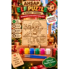 Genç 3D Ahşap Elf Puzzle 9 Parça Standlı Boyanabilir Çocuk Eğitici Yapboz Seti + 6 Renk Boya ve 2 Fırça Hediyeli