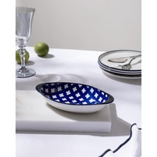 Neva Home Reve Bleu Raye Oval Tabak - 19 cm - Mavi/beyaz