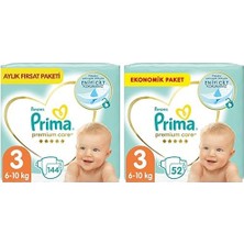 Neva Home Bebek Bezi Premium Care 3 Beden 144 Adet Midi Aylık Fırsat Paketi & Prima Bebek Bezi Premium Care 3 Beden 52 Adet Midi Jumbo Paket