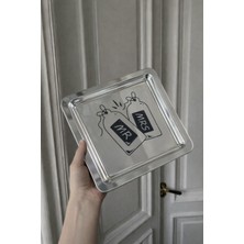 Neva Home Mr. & Mrs. Desenli Kare Paslanmaz Çelik Kahve Çay Söz Nişan Sunum ve Dekoratif Tepsi