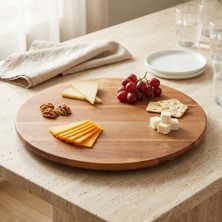 Neva Home 360° Dönerli Akasya Ahşap Sunum Tablası, 36 cm Çap, 1,5 cm Kalınlık, Yuvarlak Servis Tepsisi, Doğal Kahverengi, Kahvaltı ve Peynir Sunumu Için, 1 Adet