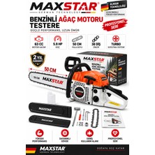 Maxstar 63 cc 5.9 Hp Benzinli Motorlu Testere Ağaç Kesme Motoru 50 cm Kılavuz 38 Diş Zincir Hızar
