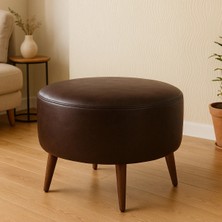 Acı Kahve Yuvarlak Deri Puf 60 cm