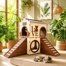 Seventeen Design Büyük Kedi Evi, Kahverengi Krem, Büyük Kedi Yatağı, Iki Katlı Kedi Evi, Büyük Kedi Yuvası