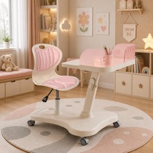 Neva Home Bonny Mobil Çocuk Çalışma Masası ve Sandalye Seti (Pembe)