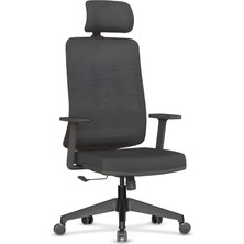Neva Home Greta Ergonomik Fileli Çalışma Koltuğu | Siyah Ofis Sandalyesi | Ayarlanabilir Başlık, Bel Desteği ve Hareketli Kol | Ev Ofis ve Personel Koltuğu | 120 kg Taşıma Kapasitesi (Siyah)