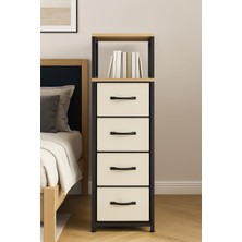 Neva Home 2 Raflı 4 Çekmeceli Şifonyer Deri Çekmeceli Şifonyer Yatak Odası Organizer Çok Amaçlı Düzenleyici Krem