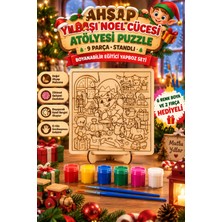 Genç 3D Ahşap Yılbaşı Noel Cücesi Puzzle – 9 Parça Standlı Boyanabilir Yapboz, Anaokulu Etkinlik ve Eğitici Hobi Seti + 6