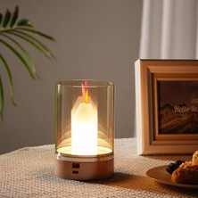 Neva Home Tokyo Şarjlı Mum Alevi Efektli Masa Lambası Dimmerli Dekoratif Cata Abajur Dokunmatik Sunum Lambası 3 Farklı Renk Işık Modu Cam Akrilik