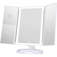 Neva Home 1X-2X-3X-10X Büyütmeli 37 LED Işıklı Makyaj Aynası, 3 Panel, Katlanabilir, Dokunmatik Sensörlü (Beyaz)