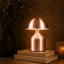 Neva Home Şarj Edilebilir LED Mantar Masa Lambası, Dokunmatik 3 Renk Modlu, 1800 Mah Kablosuz Metal Abajur, USB Type-C Şarjlı Komodin Gece Lambası, Pembe Renk, LED3202-1
