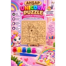 Genç 3D Ahşap Unicorn Puzzle 9 Parça Standlı Boyanabilir Çocuk Eğitici Yapboz Seti + 6 Renk Boya ve 2 Fırça Hediyeli