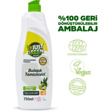 Neva Home Just Green Organic Elde Bulaşık Deterjanı, Okaliptüs ve Lime Yağlı Bitkisel Bazlı Bulaşık Sıvısı, Hipoalerjenik, Vegan, Ecocert Sertifikalı, 750 ml