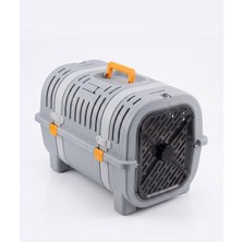 Neva Home Kedi Taşıma Çantası Plastik Kafes Kilitlenebilir Kapaklı Havalı Taşıma Kabı Kedi Köpek Taşıma Box Güvenli Pet Taşıma Kafesi Seyahat Çantası (Gri-Turuncu)