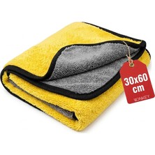 Neva Home Ultra Kalın Mikrofiber Oto Araba Yıkama Kurulama Havlusu 60X30 Cm, Orta Boy Çift Katlı Araç Kurutma ve Torpido Silme Bezi (Sarı-Gri)
