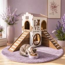 Seventeen Design Büyük Kedi Evi, Açık Kahve Beyaz, Büyük Kedi Yatağı, Iki Katlı Kedi Evi, Büyük Kedi Yuvası