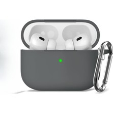 Neva Home Soft Yumuşak Lansman Esnek Silikon Airpods Pro 2 ile Uyumlu Içi Kadife Kulaklık Kılıfı ve Karabina Anahtarlık (Gri, Airpods Pro 2)