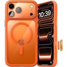 Neva Home iPhone 17 Pro Max Için Özel Geliştirilmiş Kamera Çerçevesini De Koruyan, Arkası Şeffaf Polikarbonat Kenarları Silikon Magsafe ile Uyumlu Kılıf Akıllı Tasarım Kapak (Turuncu, 17 Pro Max)
