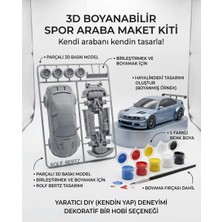 Aktif Ambalaj 3D Boyanabilir Spor Araba Maket Kiti | Kendin Yap Dıy Hobi Seti | Montaj ve Boyama Seti | Hediye